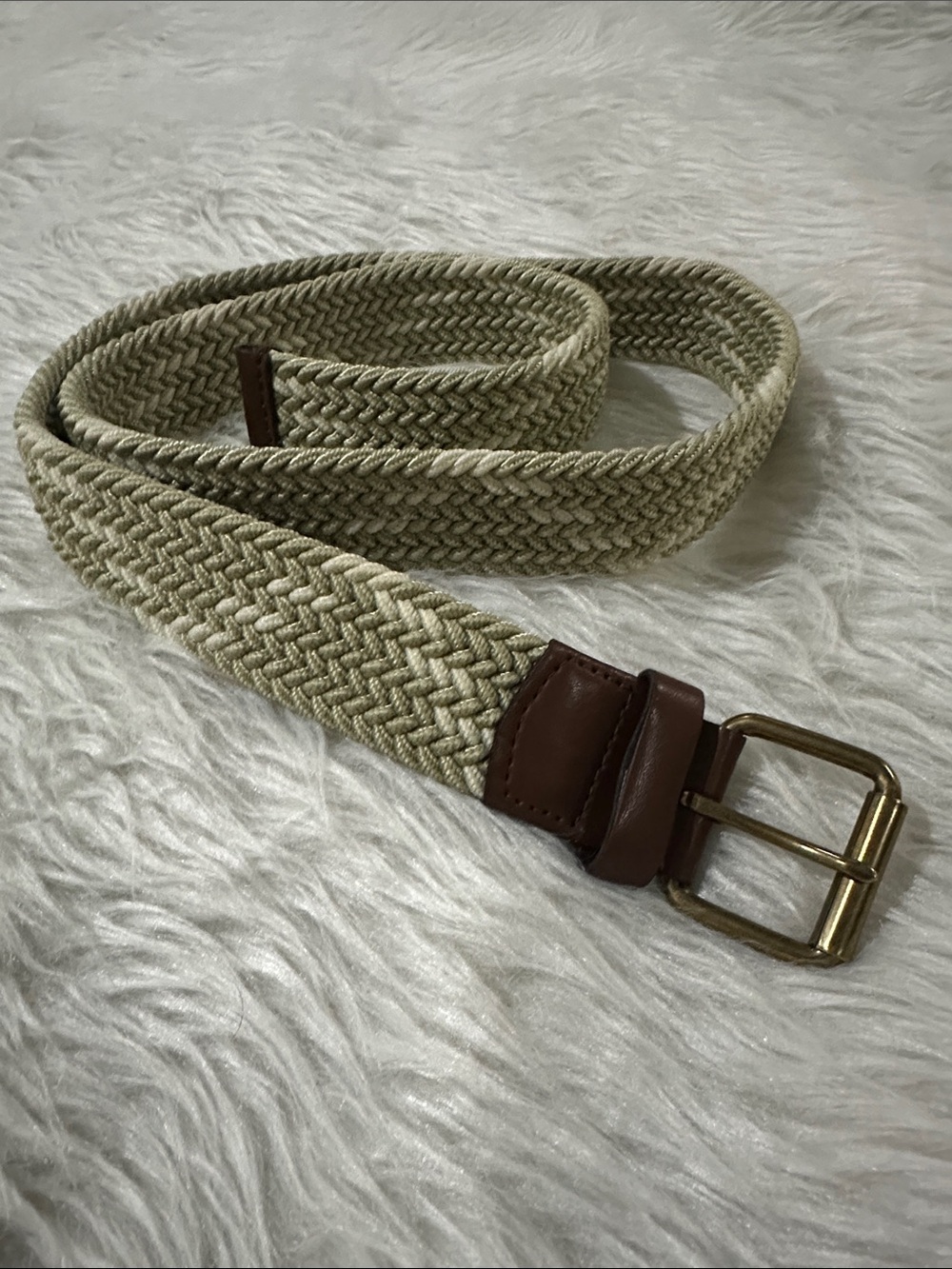 GAP Braided Beige Belt with Brown Leather Trim